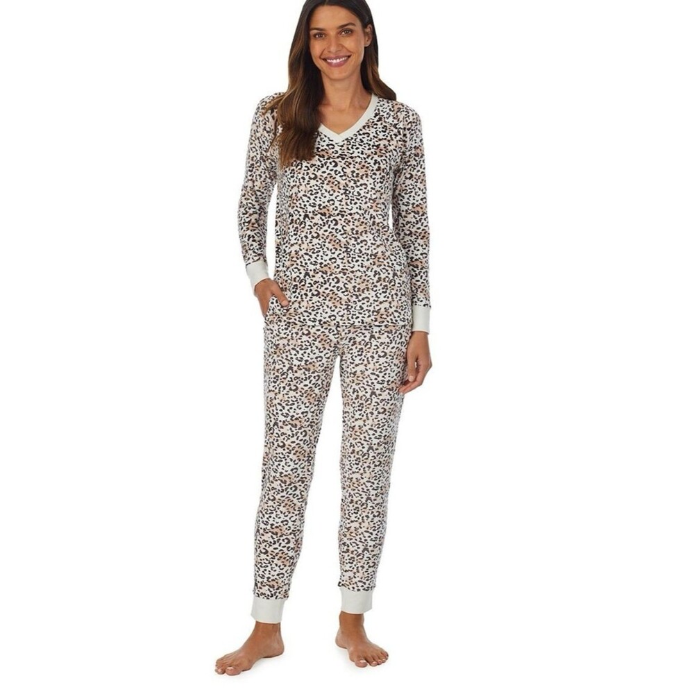 Cuddl Duds Velour Fleece V Neck PJ Pajama Set NEW Animal Print XXL